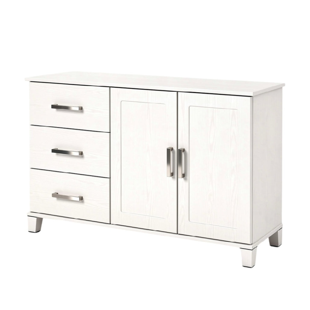 Meuble de rangement moderne en blanc avec tiroirs et portes