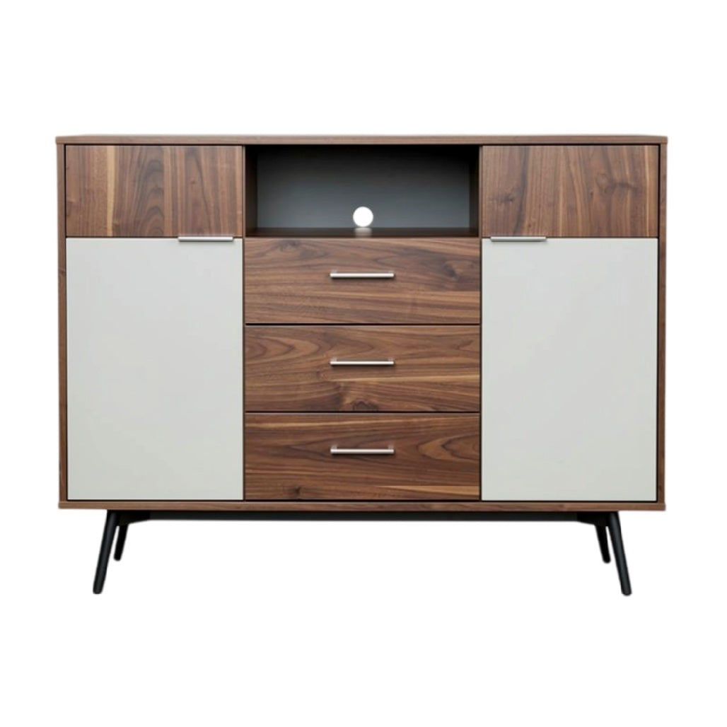 Buffet en bois avec tiroirs et portes en verre