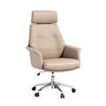Chaise de bureau ergonomique en cuir beige avec repose-tête réglable