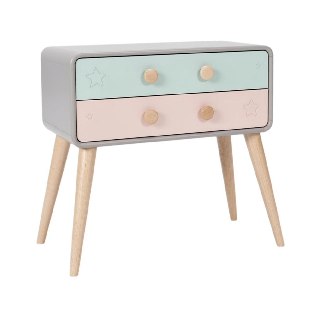 Table de chevet moderne avec tiroirs colorés en bois